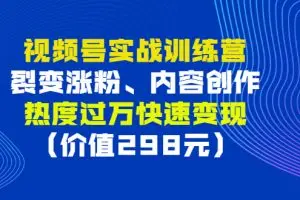 视频号实战训练营，裂变涨粉、内容创作、热度过万快速变现（价值298元）