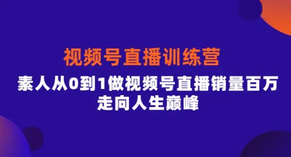 视频号直播训练营，素人从0到1做视频号直播销量百万，走向人生巅峰