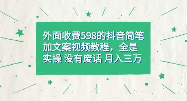 外面收费598抖音简笔加文案教程，全是实操 没有废话 月入三万（教程 资料）