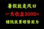 一天收益3000+ 赚钱就是顺势而为，暑假就是风口