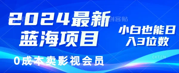 0成本卖影视会员，2024最新蓝海项目，小白也能日入3位数