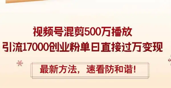 精华帖视频号混剪500万播放引流17000创业粉，单日直接过万变现，最新方...